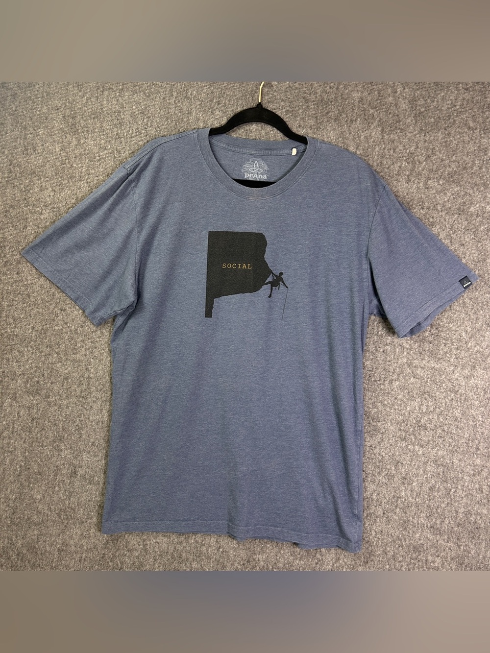 Prana Men's XL Slim Fit Heather Blue Graphic Social Rock Climbing Tee